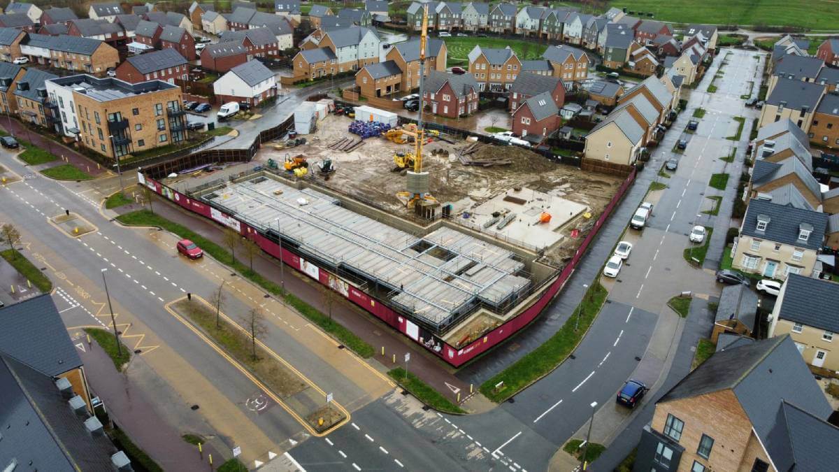 Birdseye view of Brooklands Care Home construction site